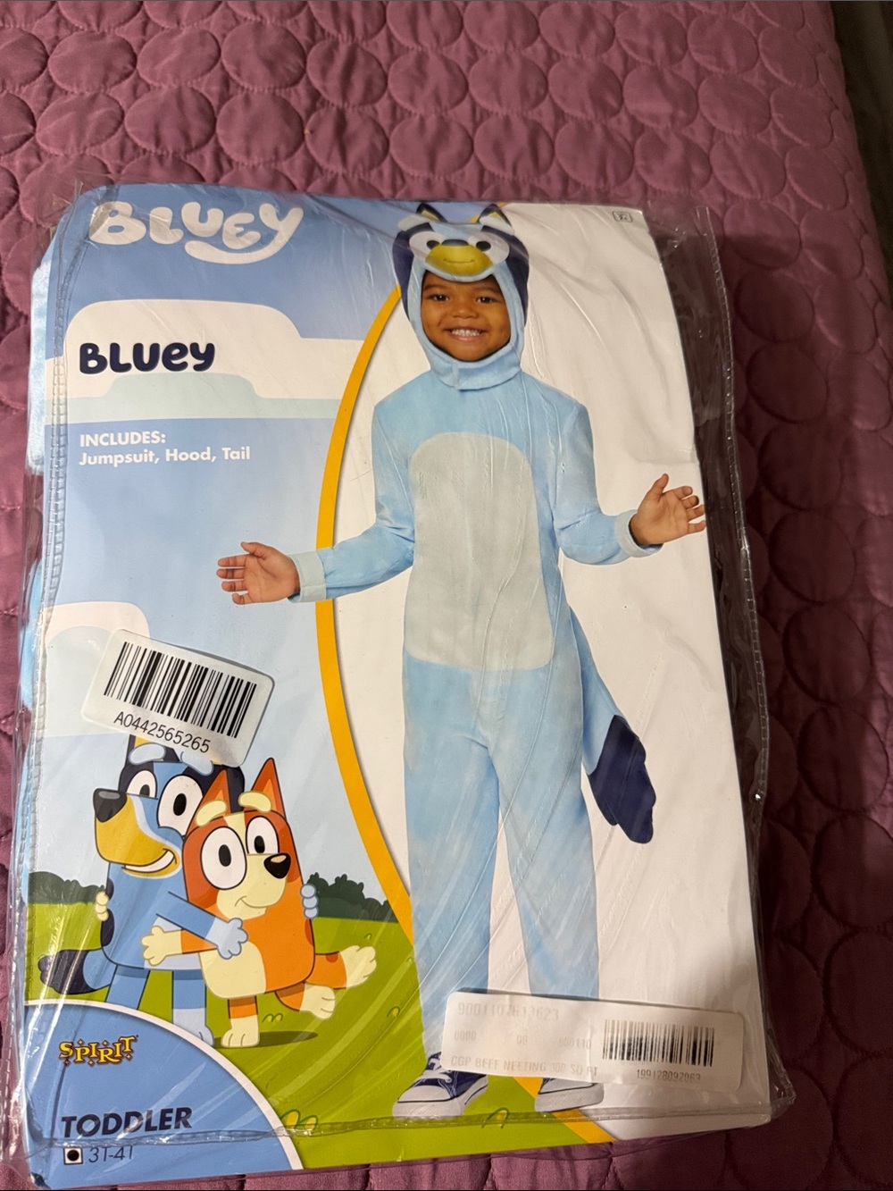 Spirit Light Blue and White Bluey Toddler One-Piece Costume with Hood